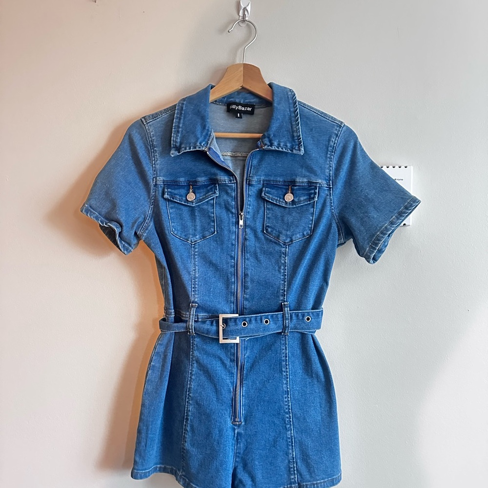Blue Denim Short Sleeve Playsuit